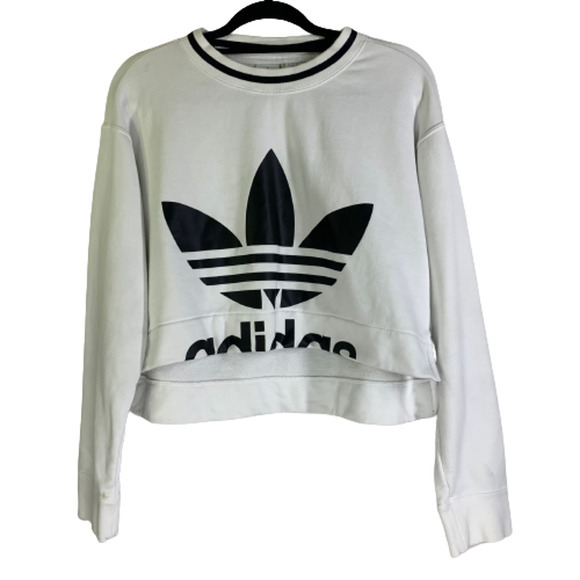 ADIDAS White & Black Bellista Cropped Sweatshirt - Picture 2 of 14